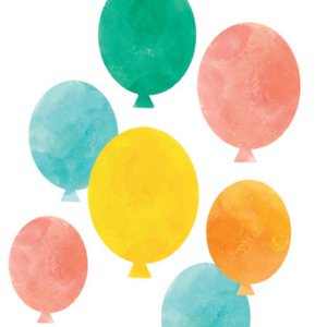 Witte sluitzegel met vrolijk gekleurde ballonnen.