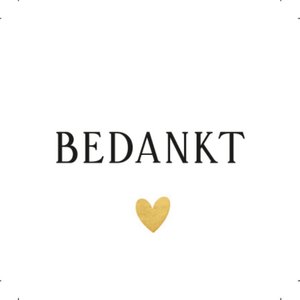 Witte sluitzegel met zwarte tekst bedankt en een goudlook hartje