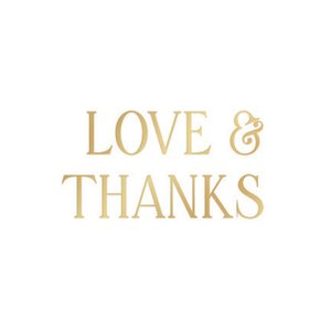 Witte sluitzegel met goudlook tekst 'Love & Thanks'
