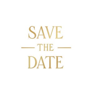 Witte sluitzegel met gouden klassieke tekst 'save the date'