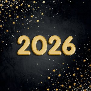 Zwarte sluitzegel met een gouden 2026 folieballon er op.