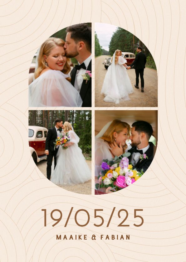Trouwposter modern met fotocollage beige