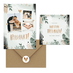 Trendy trouwset botanisch goud met waterverf