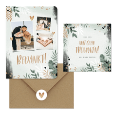 Trendy trouwset botanisch goud met waterverf