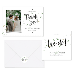 Trouwkaartenset duurzaam eco blaadjes groen