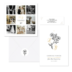 Trouwset klassieke bloemen goud initialen