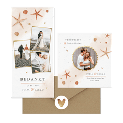 Trouwset strand met schelpen en zeesterren