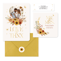 Trouwset romantisch bohemian droogbloem goud