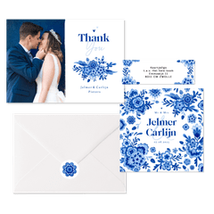 Trouwkaarten Delfts blauw bloemen origineel