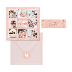 Trouwkaarten roze waterverf hip hartjes ticket