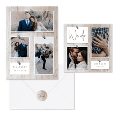 Trouwset fotocollage hout met foto's spijkers