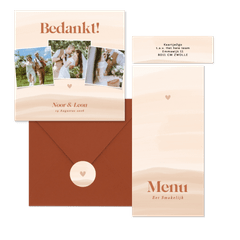 Waterverf trouwkaartenset in beige oranje tinten