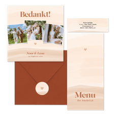 Waterverf trouwkaartenset in beige oranje tinten