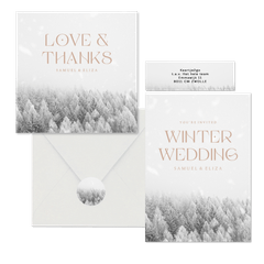 Winter wedding trouwset met besneeuwd bos