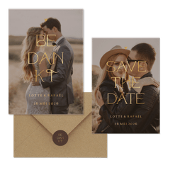 Trouwset simpel met foto en goudfolie