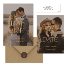 Trouwset simpel met foto en goudfolie