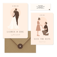 Trouwset met illustratie portretten van bruidspaar