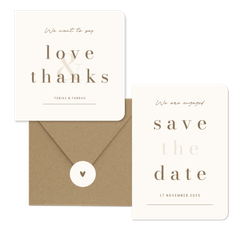 Minimalistische trouwkaart beige met bruin streep