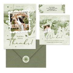 Trouwset wereldkaart waterverf groen paspoort