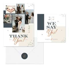 Moderne trouwset met grafische vlakverdeling