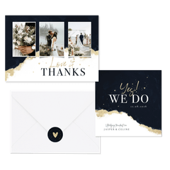 Trouwset met donkerblauwe inkt en goudaccent