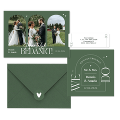 Trouwset grafisch olijfgroen boog hartjes