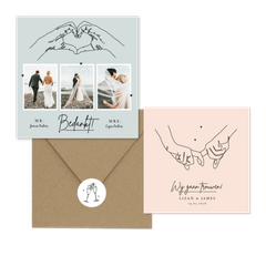 Minimalistische trouwset lijntekening pastel 