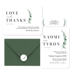 Trouwkaarten set klassiek stijlvol eucalyptus waterverf grafisch