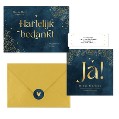 Trouwset velvet blauw eucalyptus lineart goud