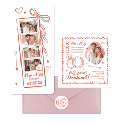 Trouwkaarten hip romantisch doodle illustraties roze