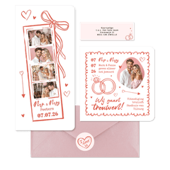 Trouwkaarten hip romantisch doodle illustraties roze