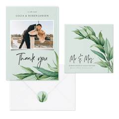 Botanische trouwset met groene bladeren