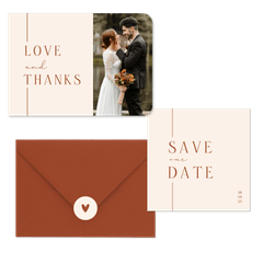 Trouwset minimalistische beige met terracotta lijn