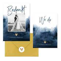 Hippe trouwset blauwe verf en spetters