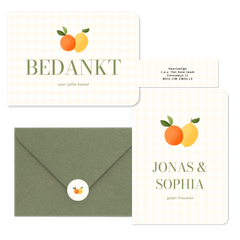 Trouwen geel ruitjespatroon met citroen en mandarijn