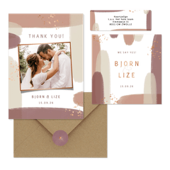 Trouwset waterverf strepen met koper spetters