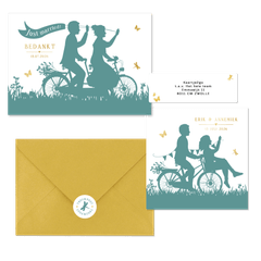 Trouwset silhouet van koppel op de fiets