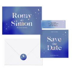 Trouwset blauw met holografische sterretjes