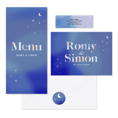 Trouwset blauw met holografische sterretjes