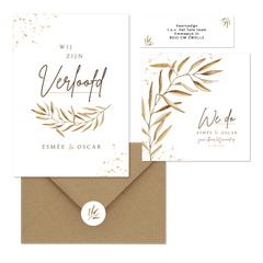 Bohemian trouwset gedroogd takje met goud