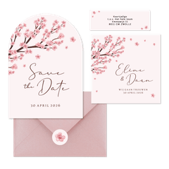 Trouwkaarten set kersenbloesem lente romantisch