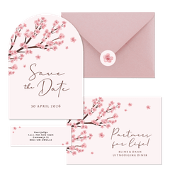 Trouwkaarten set kersenbloesem lente romantisch