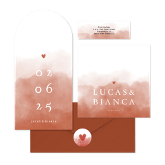 Stijlvolle terra waterverf trouwset en hartje