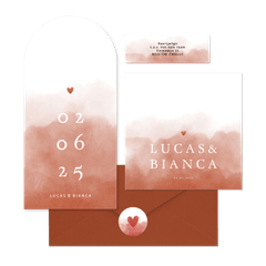 Stijlvolle terra waterverf trouwset en hartje