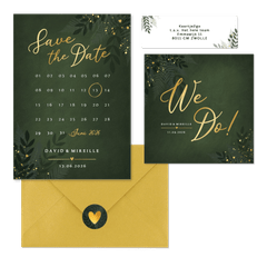 Stijlvolle donkergroene trouwset jungle met goud