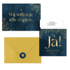 Trouwset velvet blauw eucalyptus lineart goud