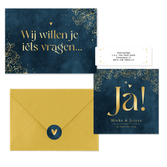 Trouwset velvet blauw eucalyptus lineart goud