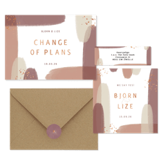 Trouwset waterverf strepen met koper spetters