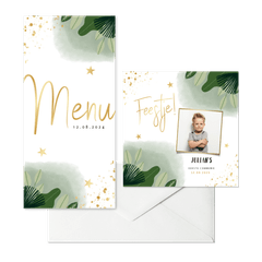 Hippe set met planten, waterverf en goudlook