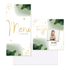 Communiekaarten set hip met planten, waterverf en goudlook